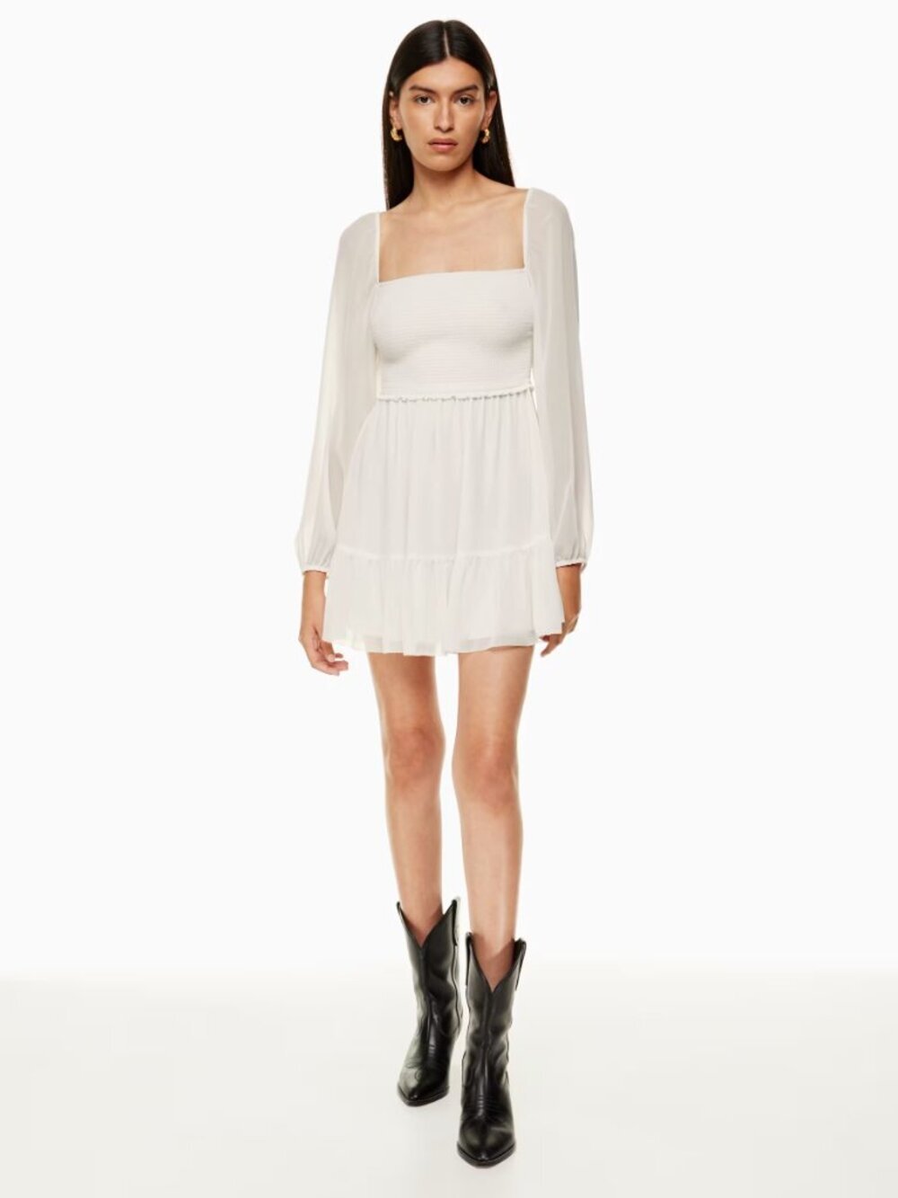 Aritzia WILFRED Tempest Yellow Chiffon Smocked Long Sleeve Mini Dress, Size 4 - Picture 12 of 16